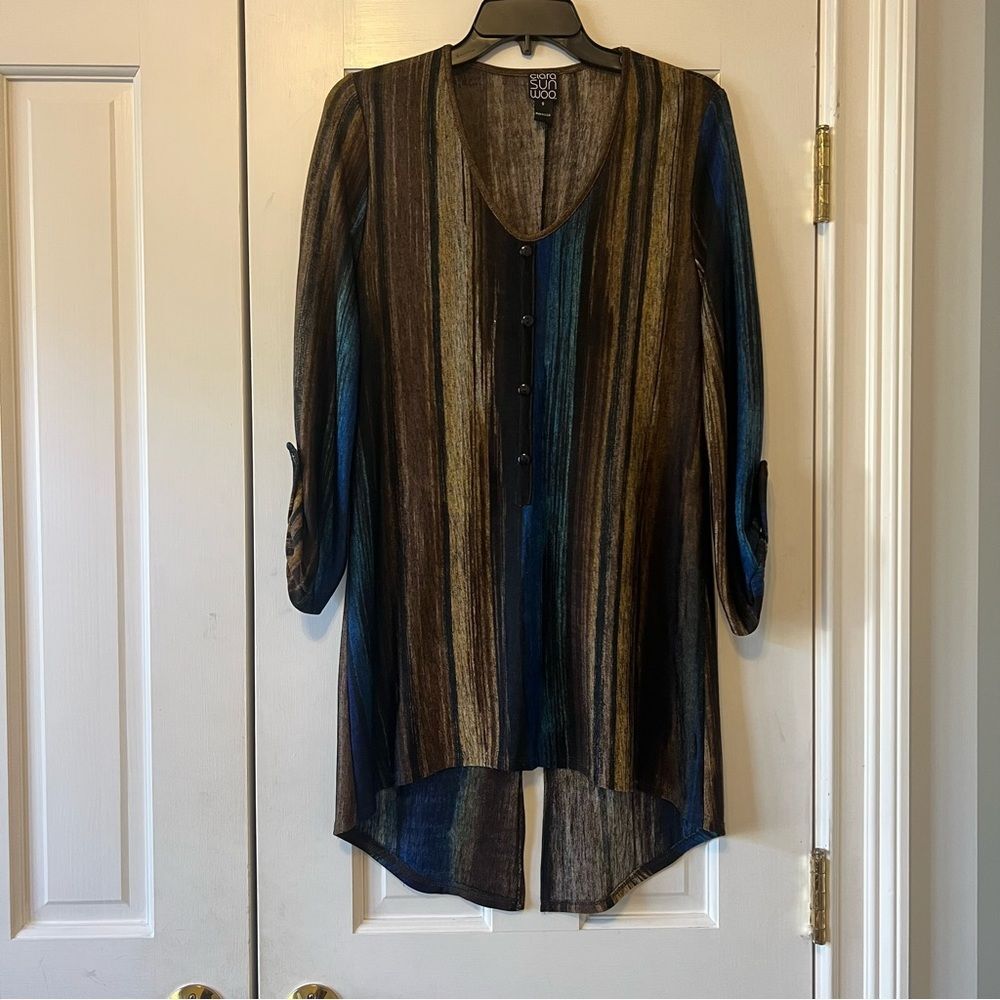 Clara Sun Woo Multi Color Striped Tunic Top Size Small